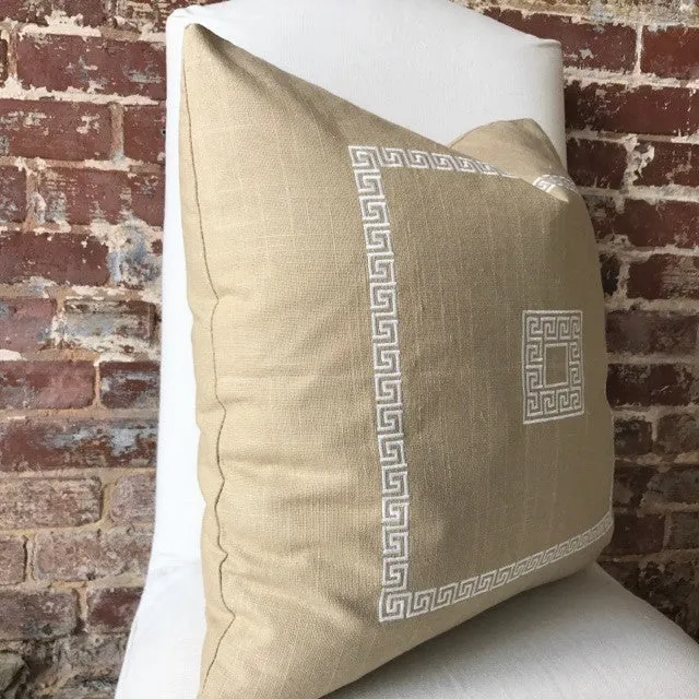 Greek Key Pillow - Jute