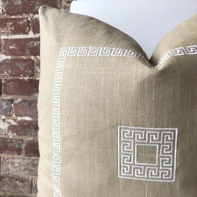 Greek Key Pillow - Jute