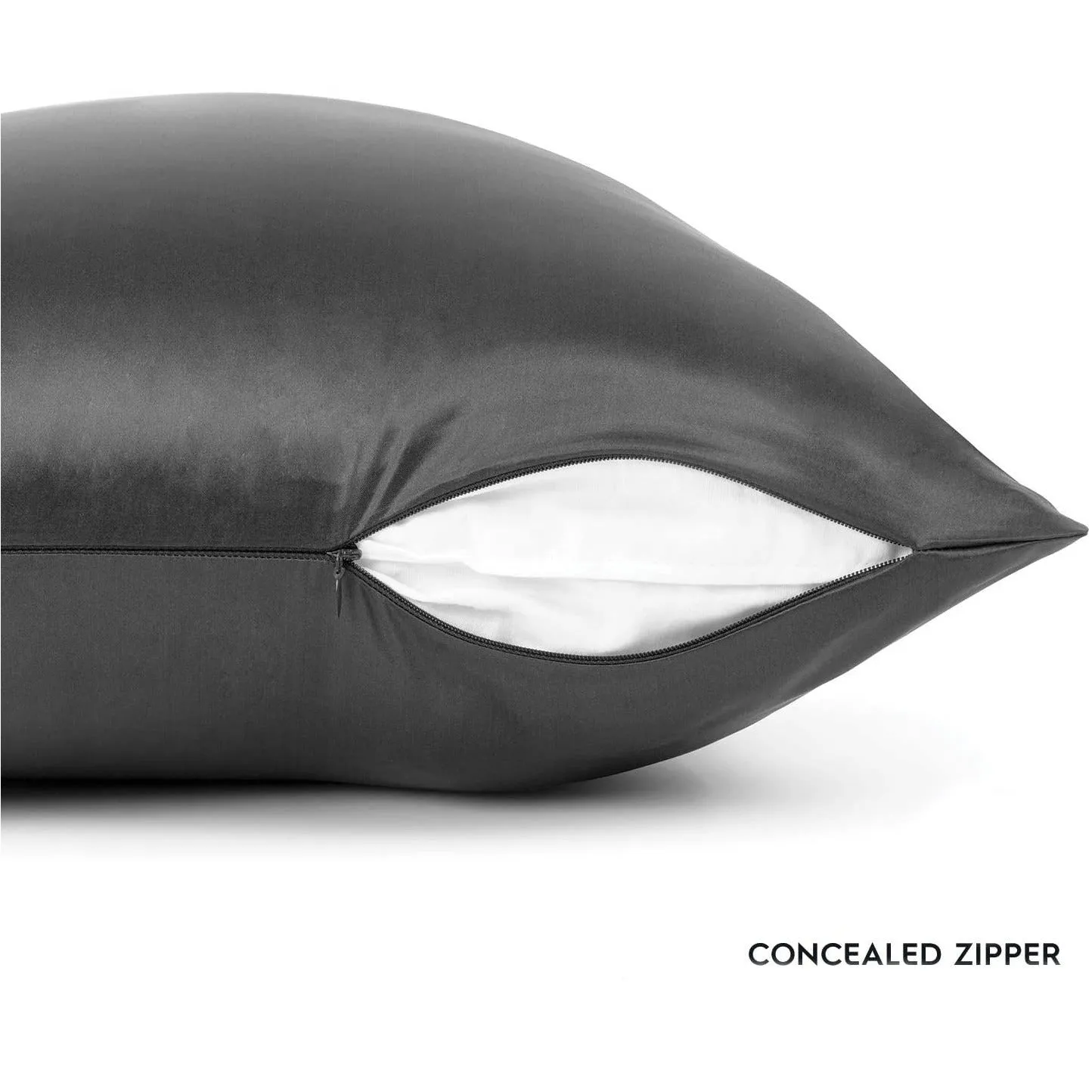 Grey Silk Pillowcase - USA Standard Size - Zip Closure