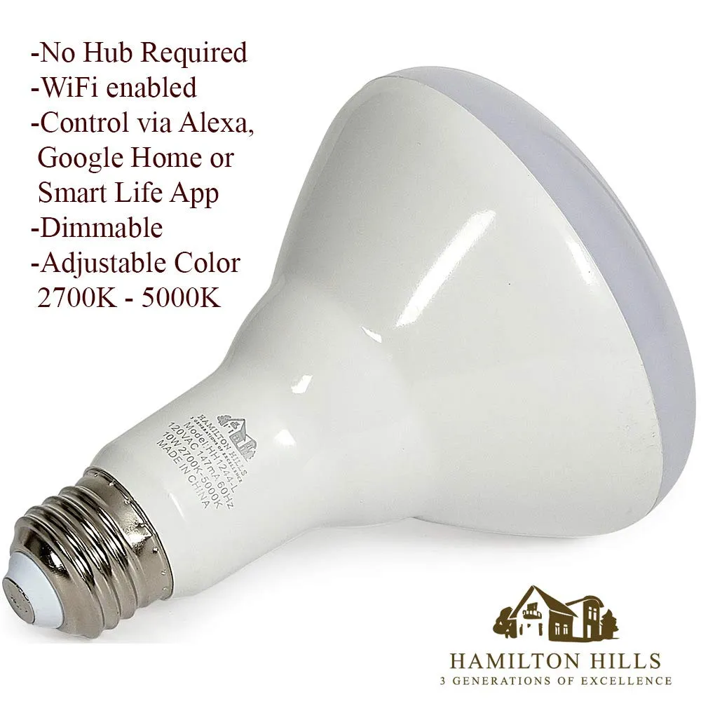 Hamilton Hills LED Smart Bulb - Smart Home Certified Standard Universal BR30 E26 Dimmable