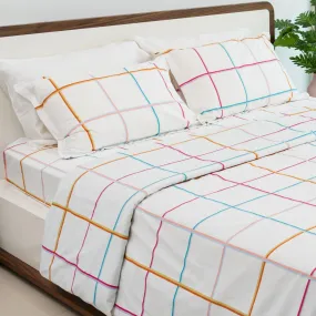 Haus & Kinder 100% Cotton Queen Size Bedsheet for Double Bed, 1 Cotton Bed Sheet Double Bed (90 X 100 Inches) with 2 Pillow Covers | 186 TC Bed Sheet Double Bed Cotton | Rainbow Checks