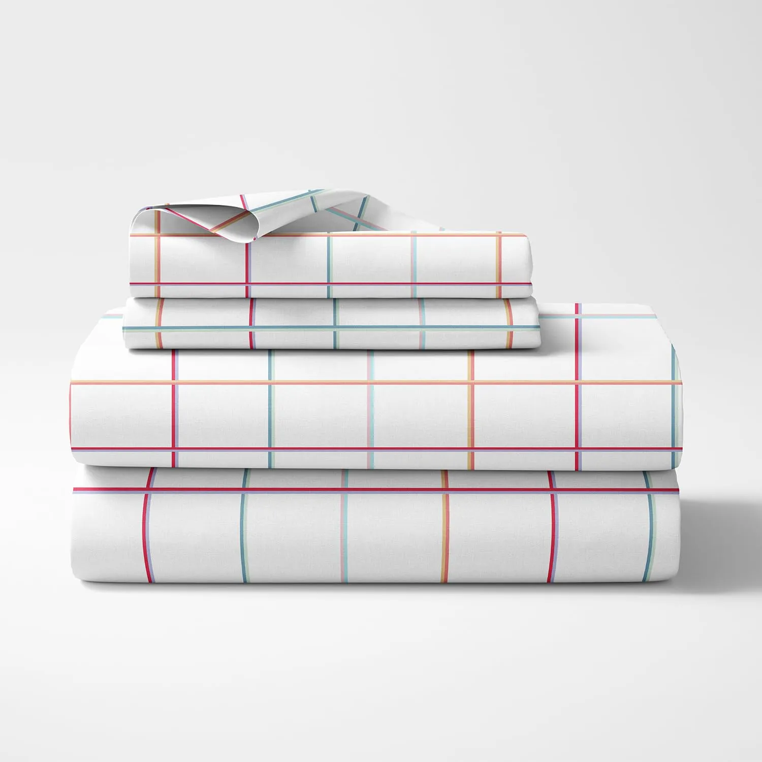 Haus & Kinder 100% Cotton Queen Size Bedsheet for Double Bed, 1 Cotton Bed Sheet Double Bed (90 X 100 Inches) with 2 Pillow Covers | 186 TC Bed Sheet Double Bed Cotton | Rainbow Checks