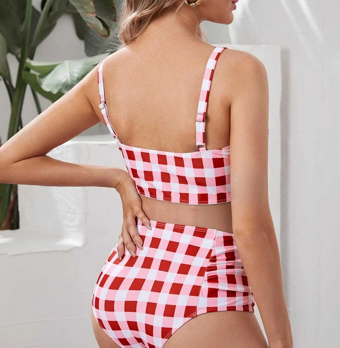 High Waist Plaid Swimwear