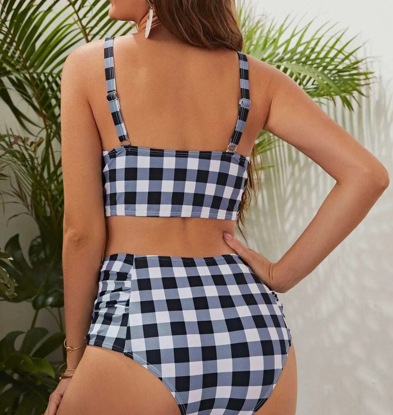 High Waist Plaid Swimwear