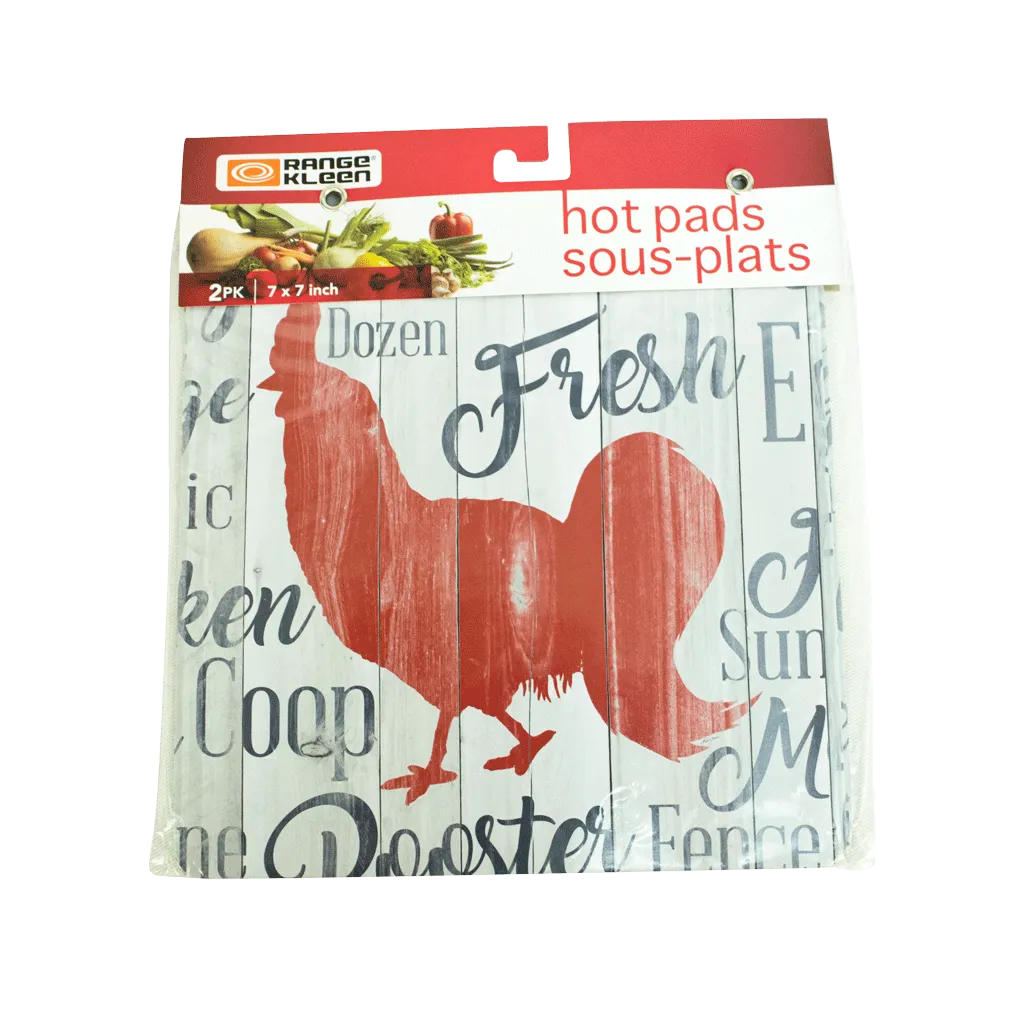 HP77BA 2 Pack Licensed Farmhouse Rooster Hot Pad Set