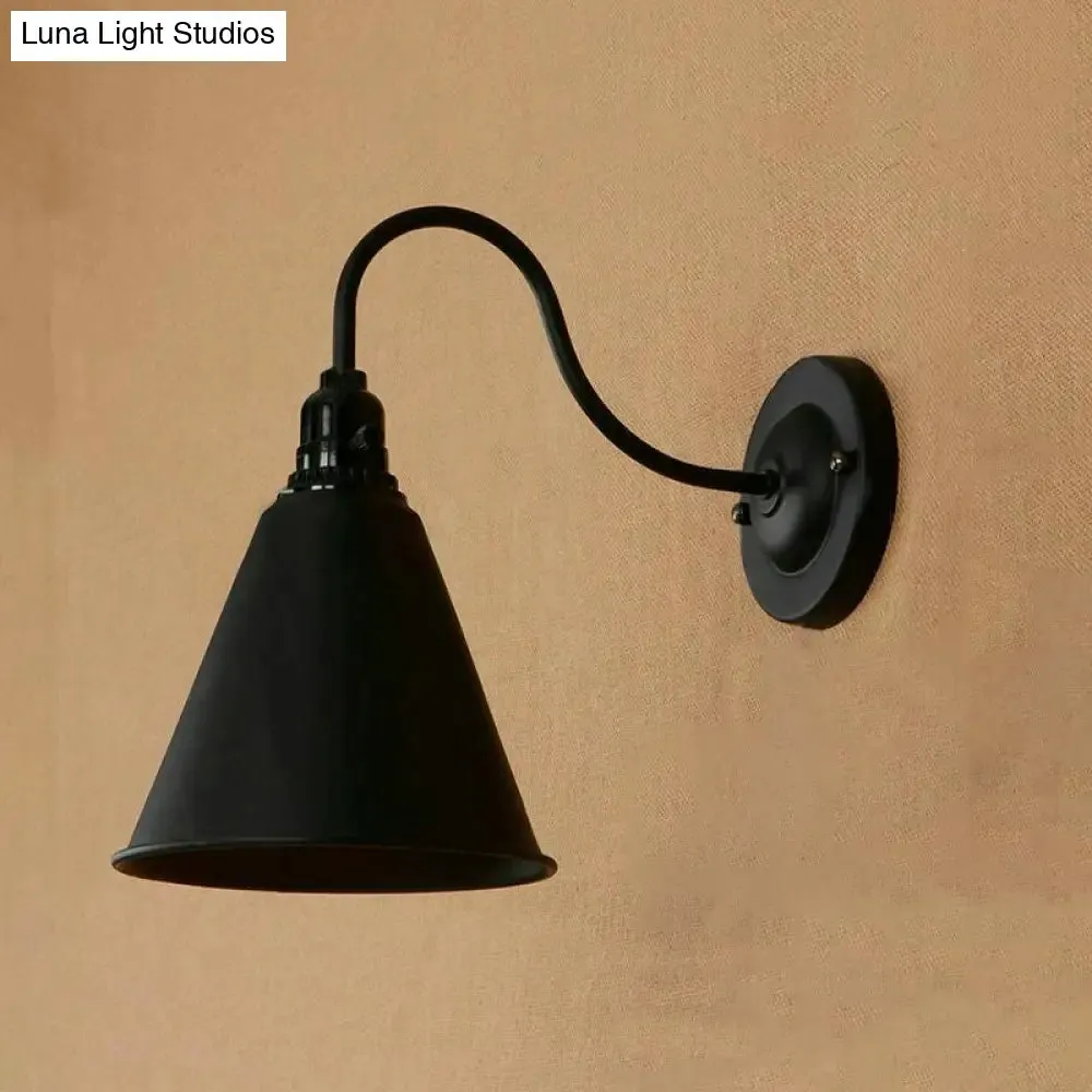 Industrial Black Metallic Wall Sconce with Plug-In Cord - Tapered Design, 1 Light - Ideal for Front Door