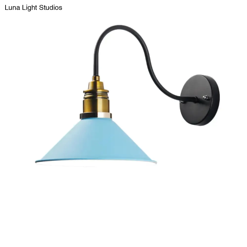 Industrial Metal Cone Pendant Light - Bronze/Black/White Hanging Lamp with Curved Arm