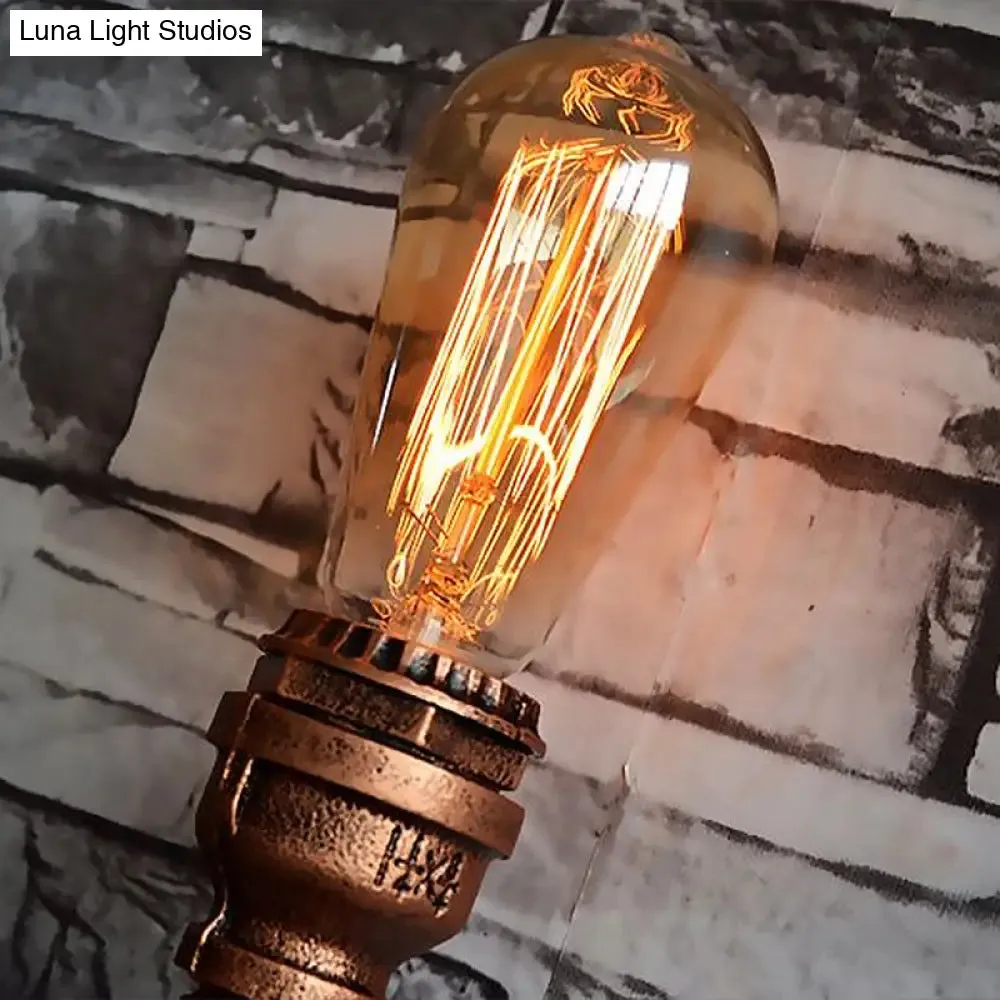 Industrial Water Pipe Wall Lamp in Rust for Garage with Single Bulb Sconce