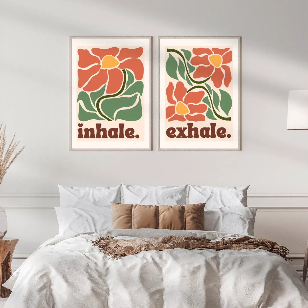 Inhale, Exhale. Two Print Set - Meditation Room Print - Neutral Boho Quote Print - Meditation Wall Art - Meditation Room Print - Relaxing