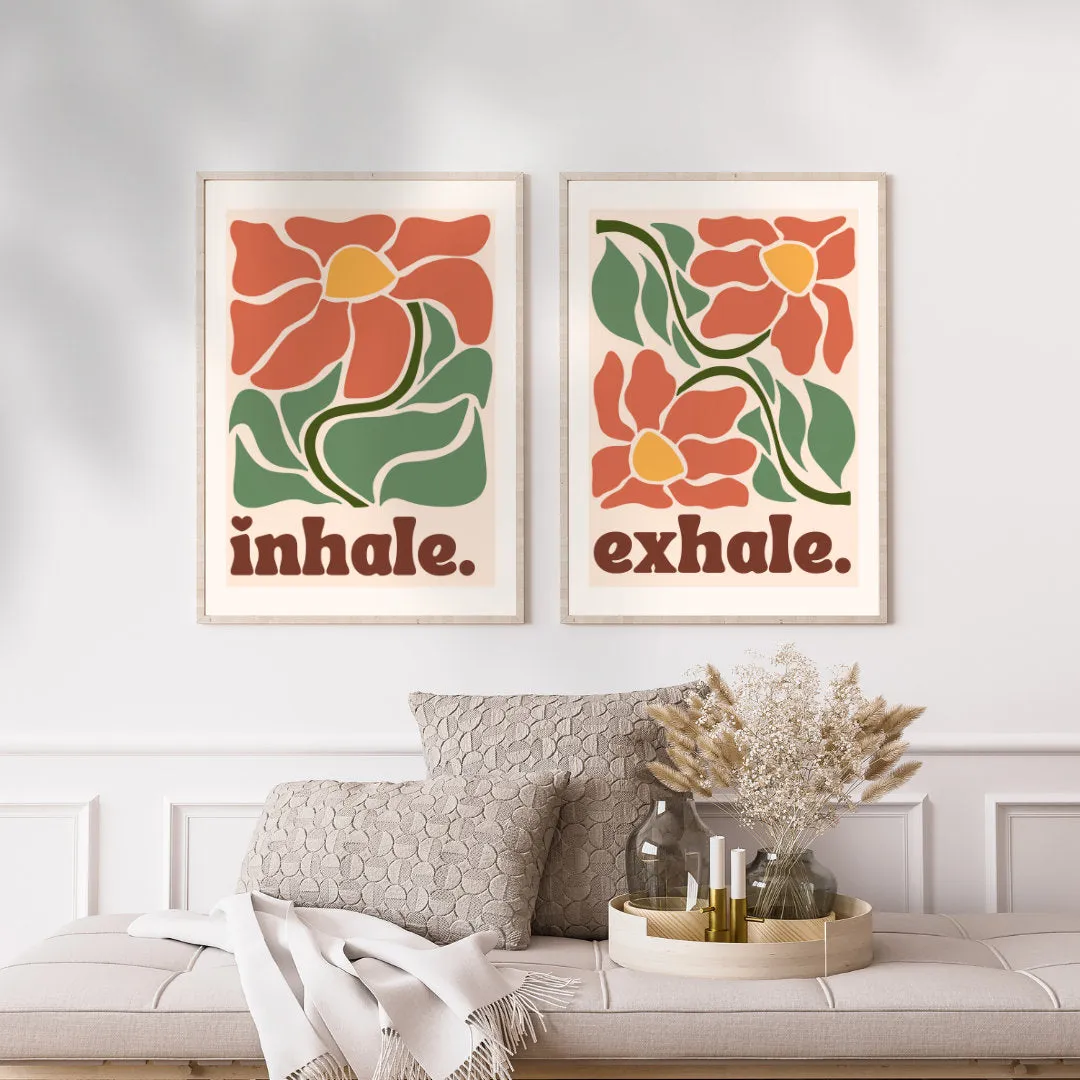 Inhale, Exhale. Two Print Set - Meditation Room Print - Neutral Boho Quote Print - Meditation Wall Art - Meditation Room Print - Relaxing