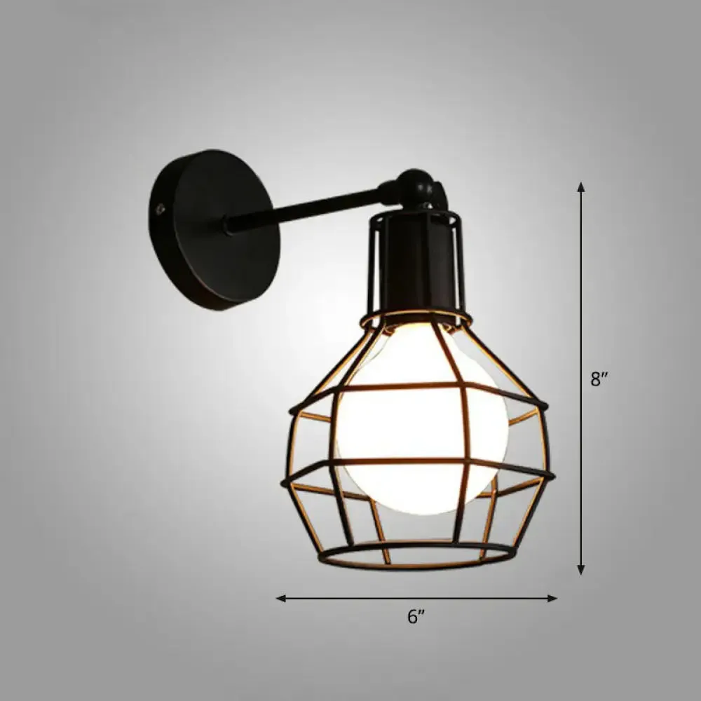 Iron Caged Wall Light – Retro Style 1 Head Wall Lighting in Black for Living Room