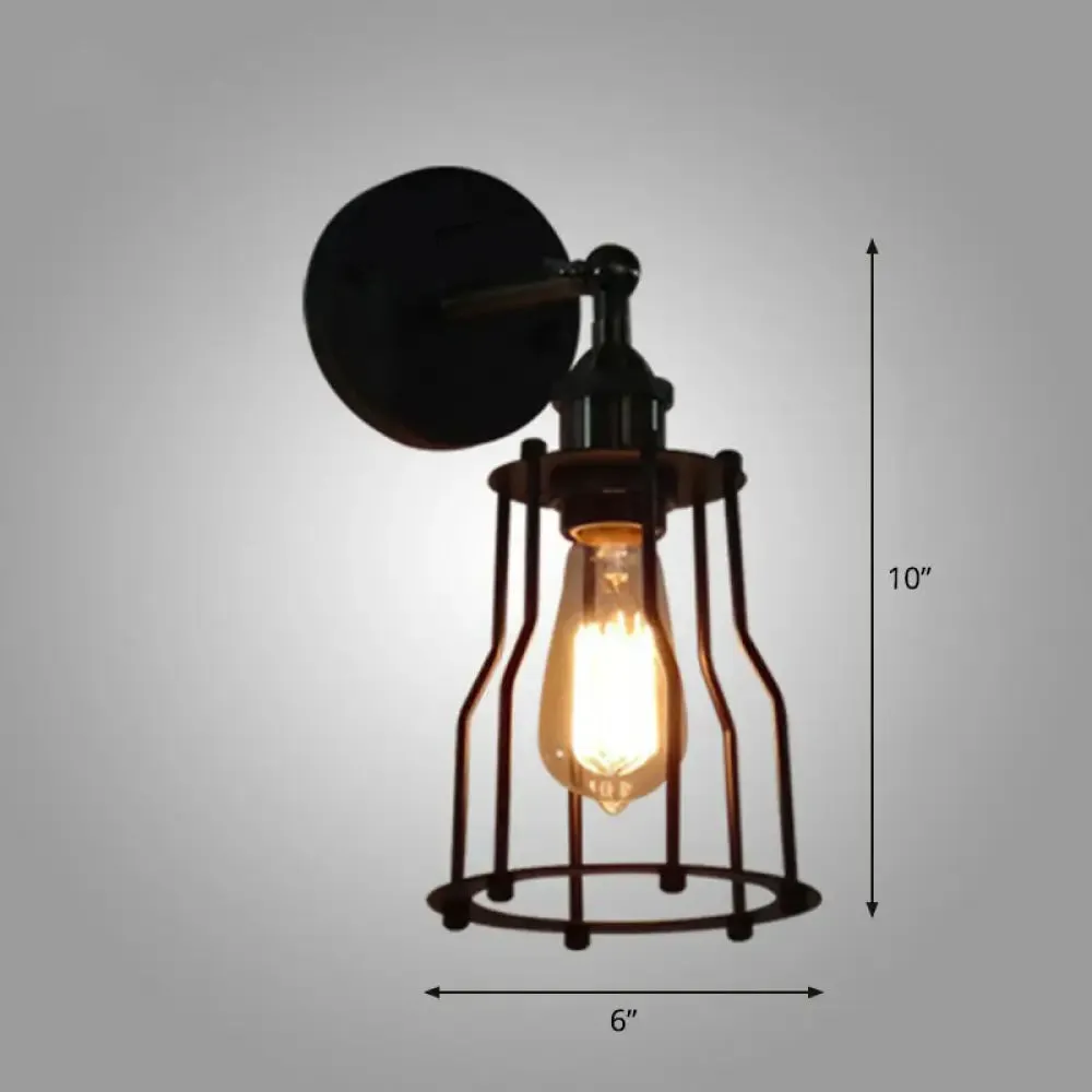 Iron Caged Wall Light – Retro Style 1 Head Wall Lighting in Black for Living Room