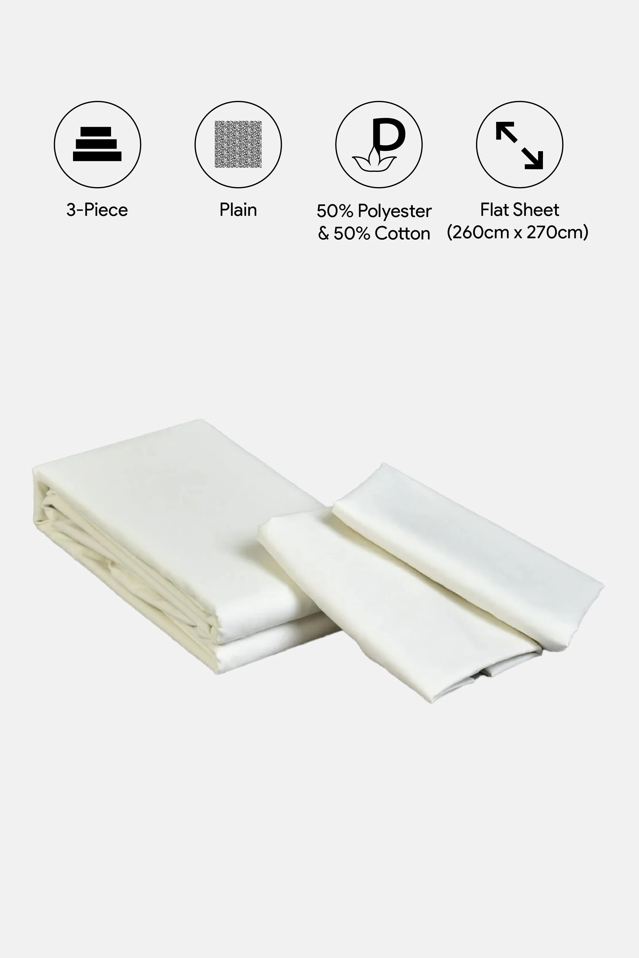 Ivory 3-Piece Flat Sheet Set (King Size)