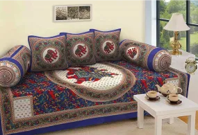 Jaipuri Design Single Bedsheet ( 100% cotton, 6pc set, Diwan set )