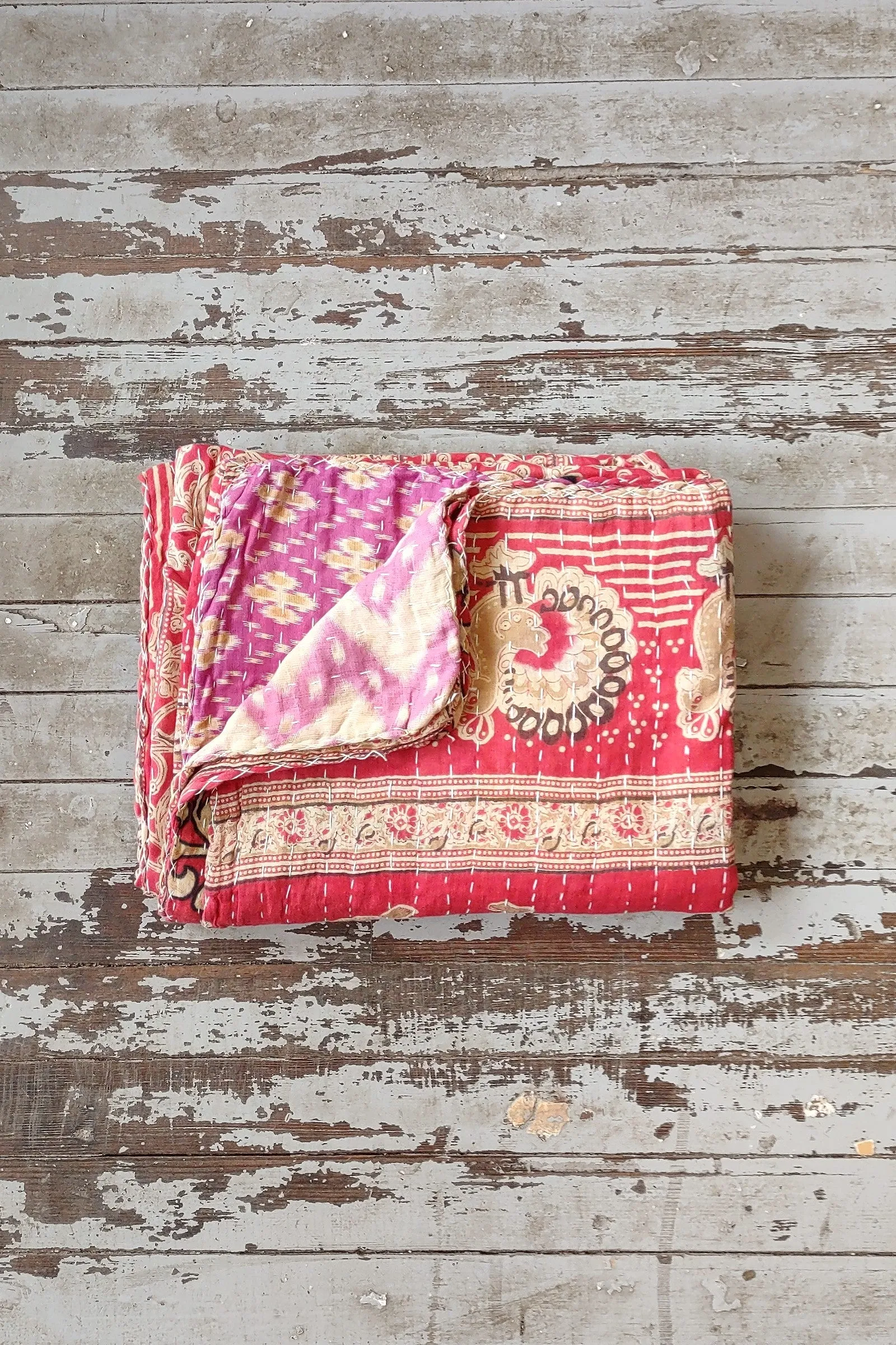 Kantha Sari Throw Blanket #1442