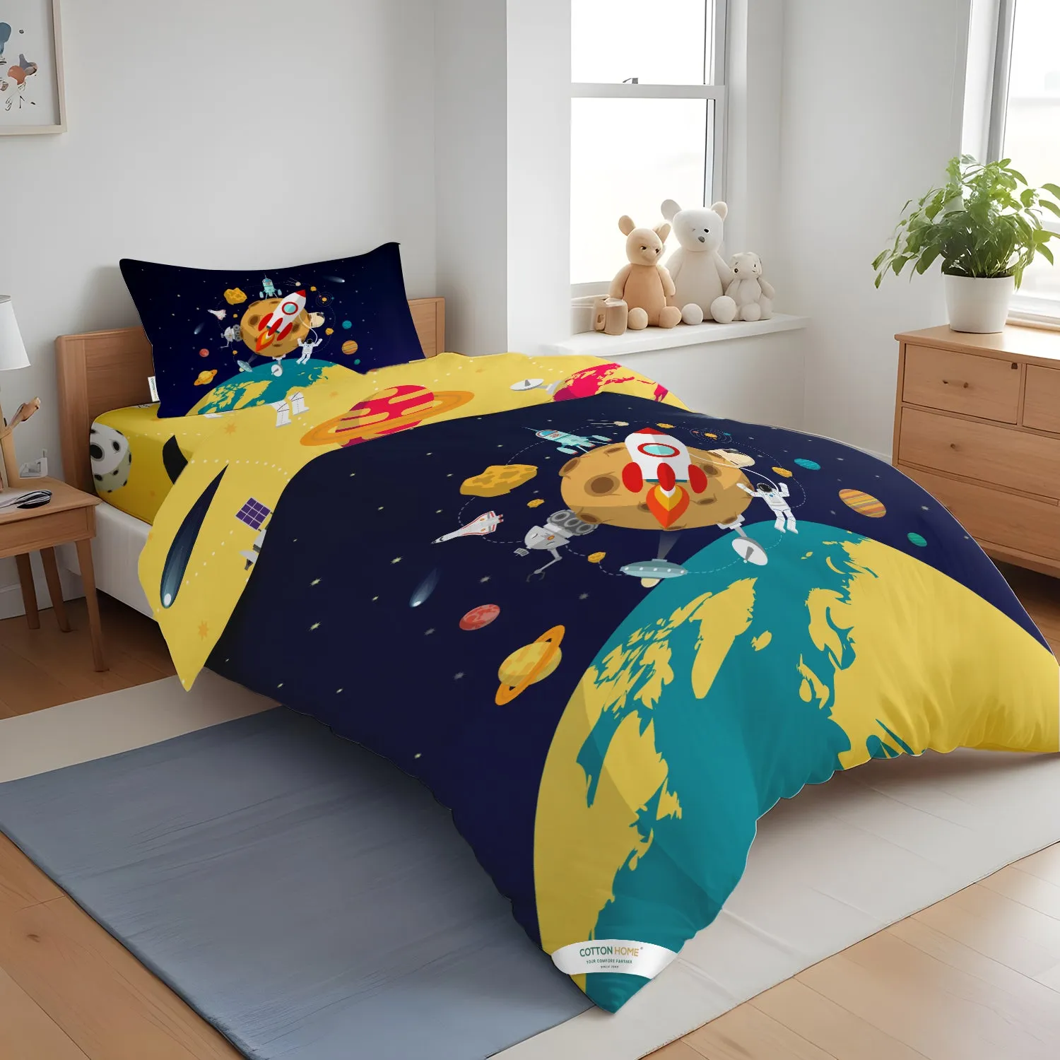 Kids Duvet Cover Set 3 Pcs - Space Print | 135x220cm | Microfiber | Cotton Home