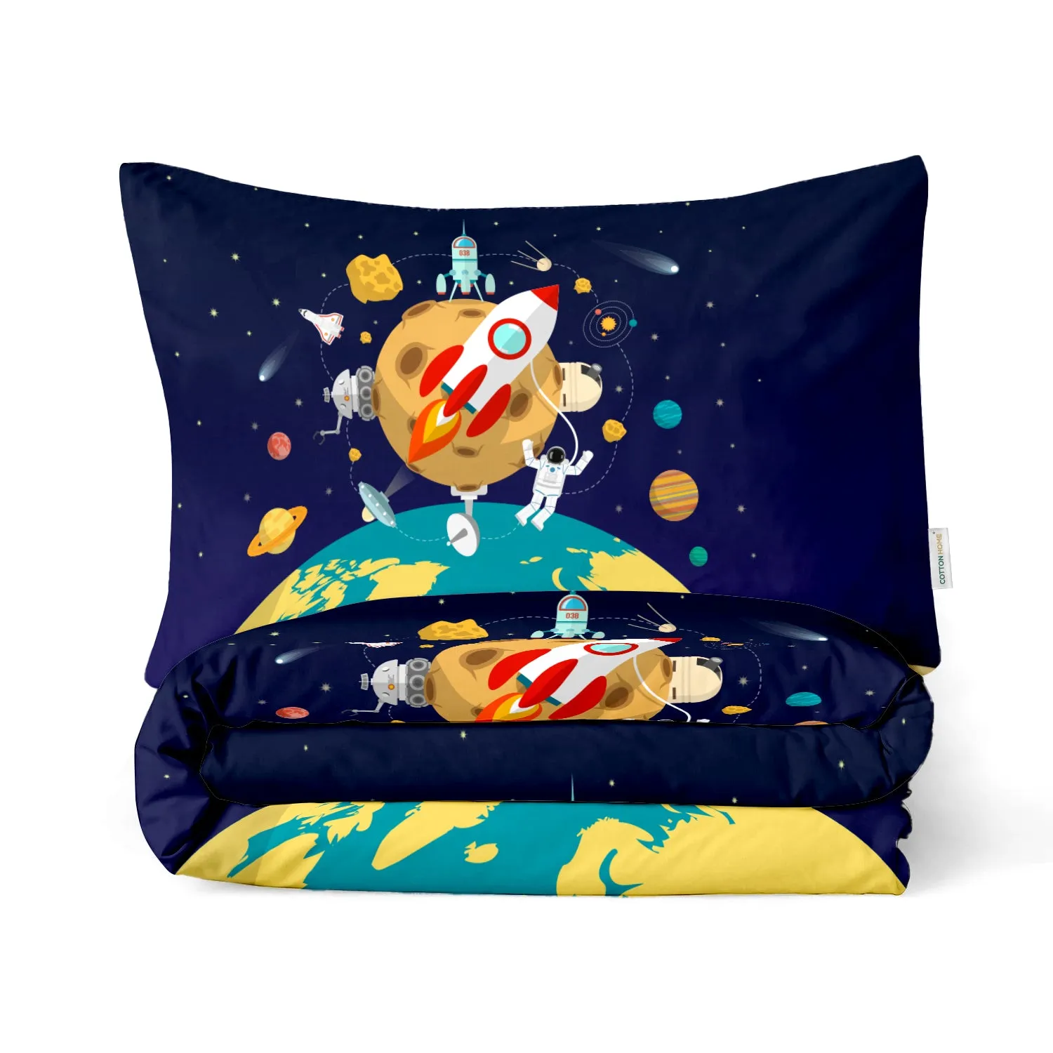 Kids Duvet Cover Set 3 Pcs - Space Print | 135x220cm | Microfiber | Cotton Home