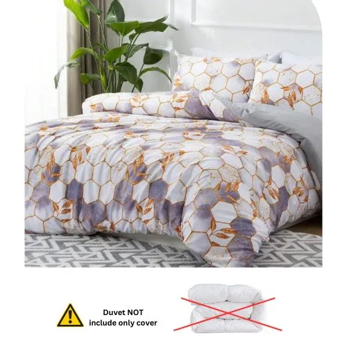 King Size 6 pieces, ﻿White with Purple Marble Design Bedding set.