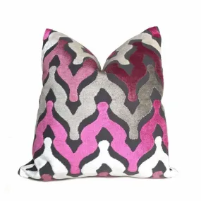 Kittredge Ogee Waves Magenta Pink Purple Gray Cream Cut Velvet Pillow Cover