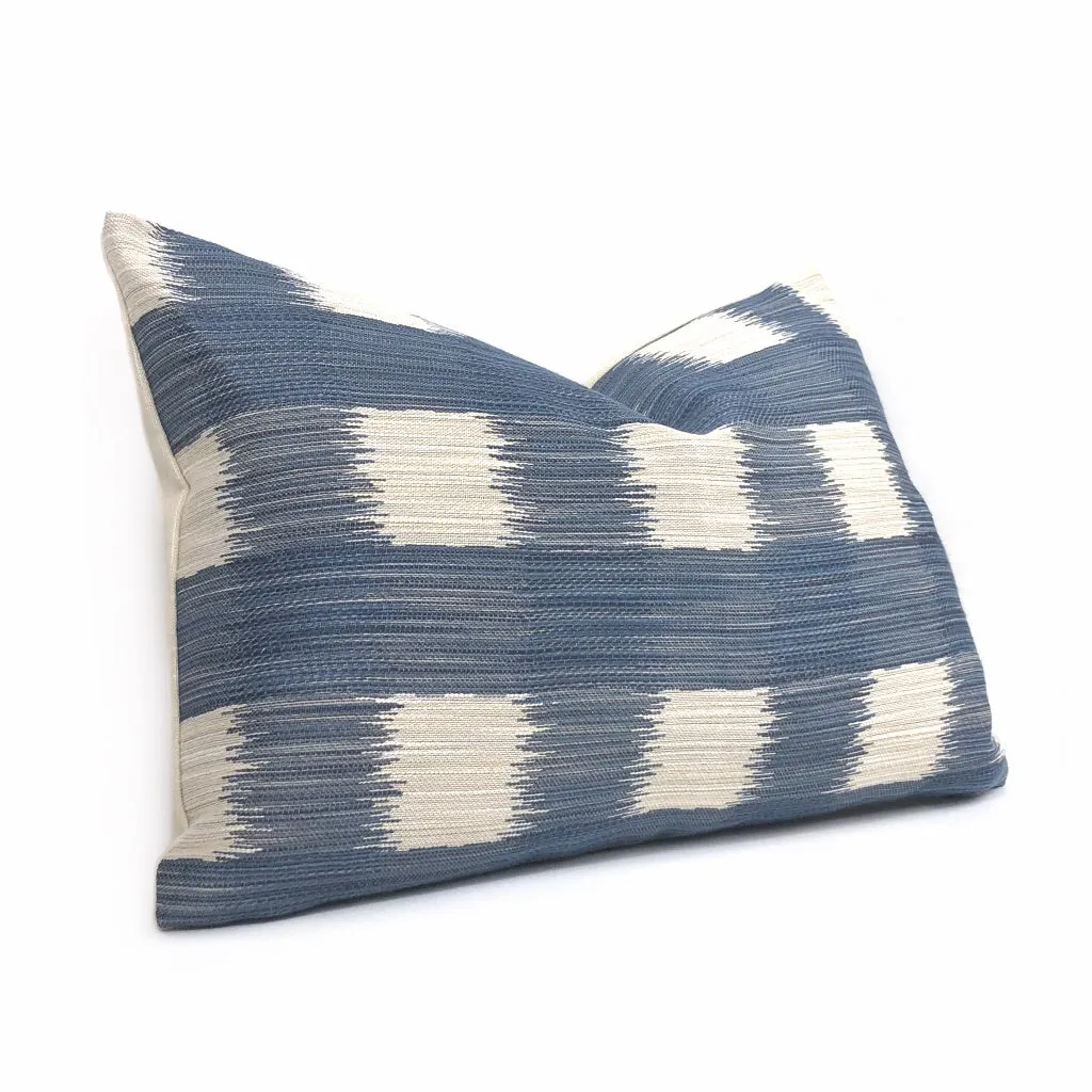 Kravet Ikat Plaid Checks Blue Off-White Geometric Pillow Cover