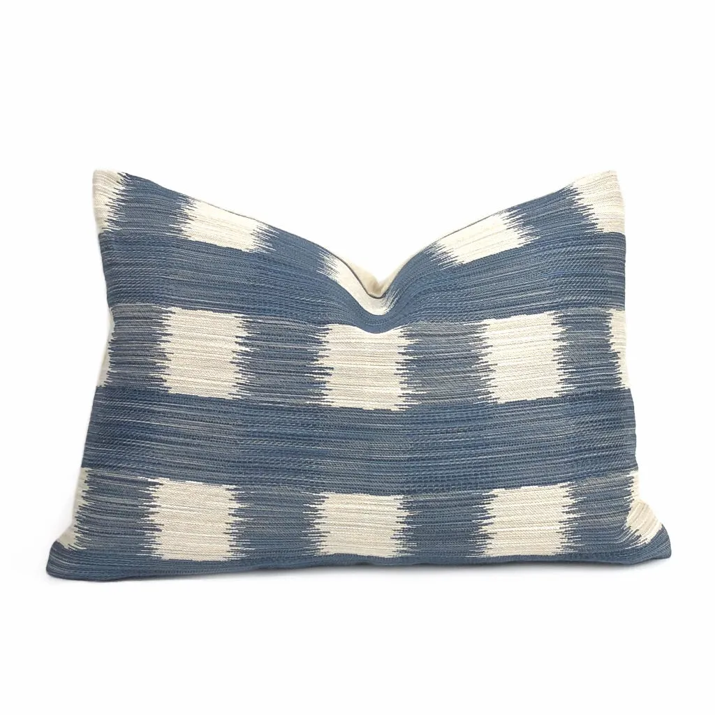 Kravet Ikat Plaid Checks Blue Off-White Geometric Pillow Cover