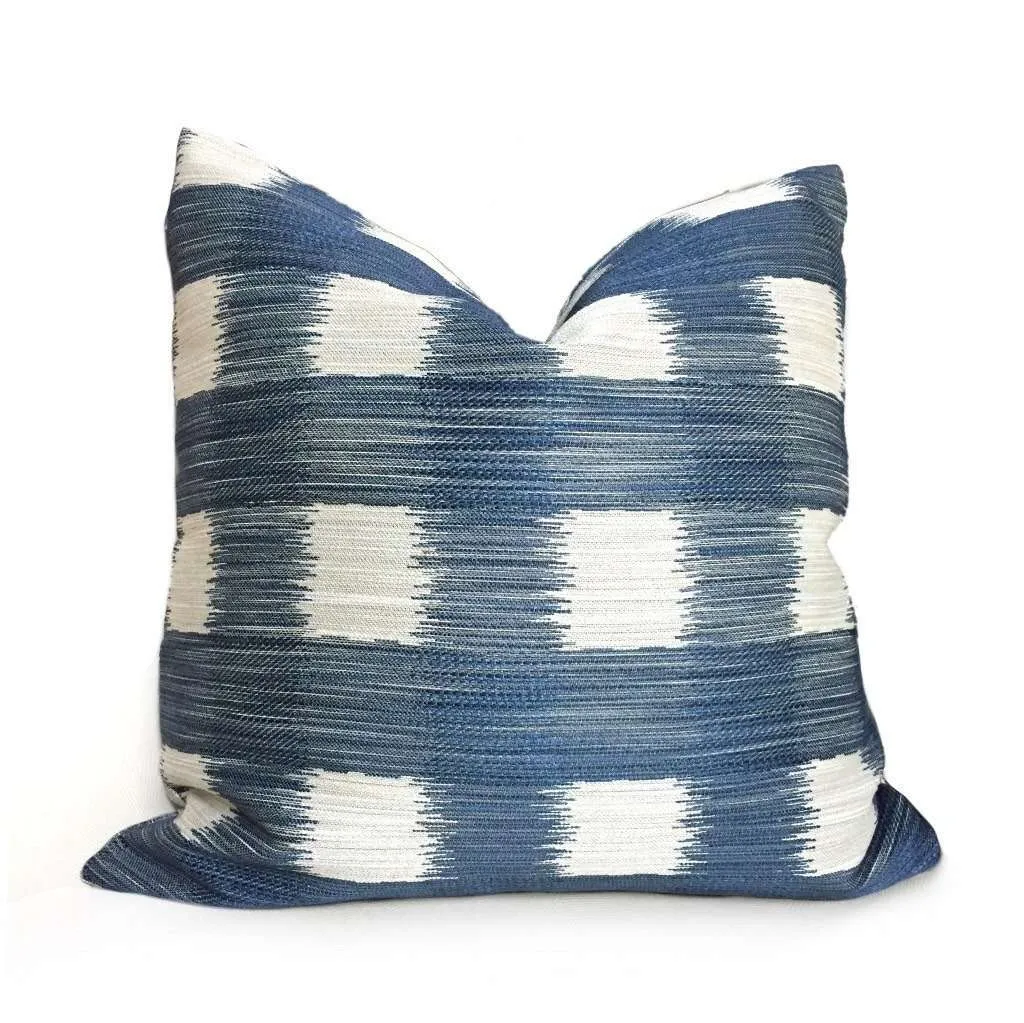 Kravet Ikat Plaid Checks Blue Off-White Geometric Pillow Cover