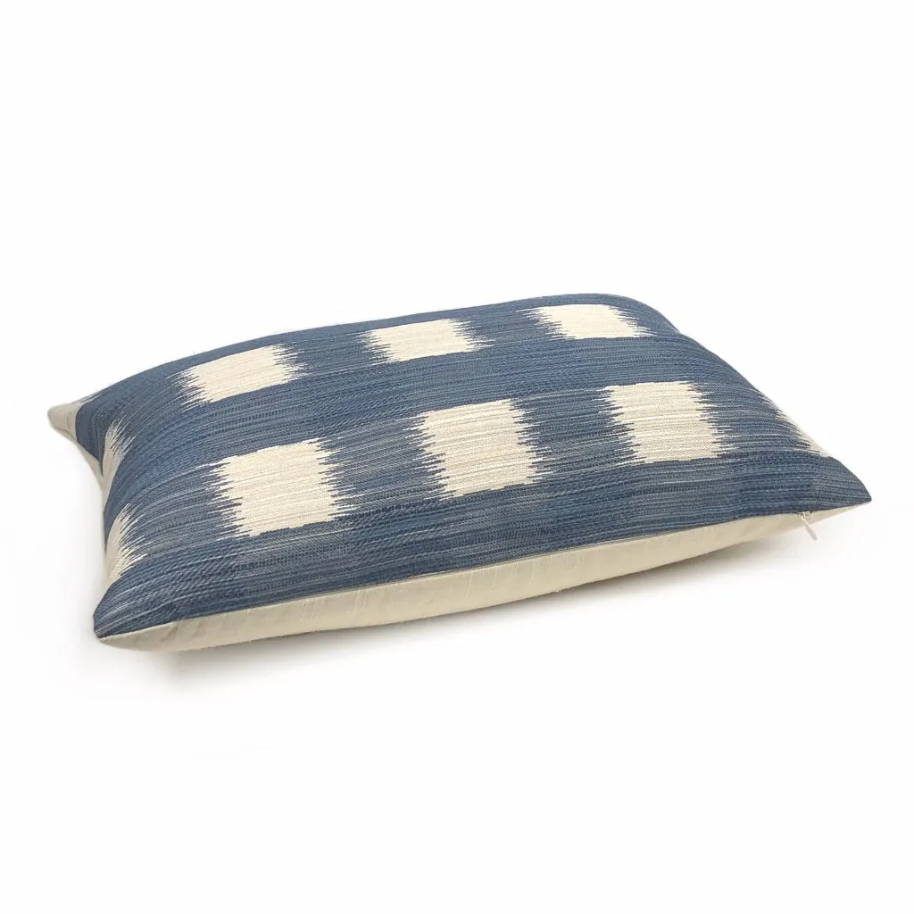 Kravet Ikat Plaid Checks Blue Off-White Geometric Pillow Cover