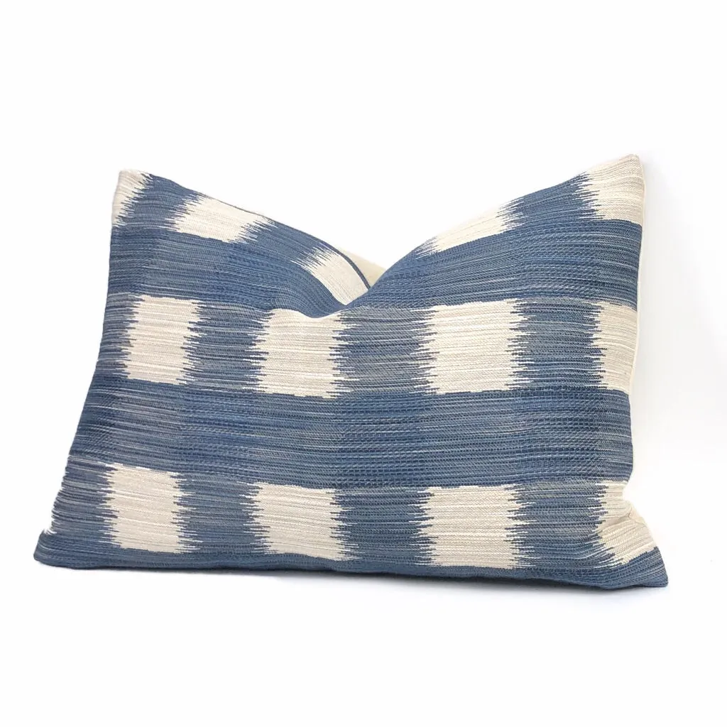 Kravet Ikat Plaid Checks Blue Off-White Geometric Pillow Cover