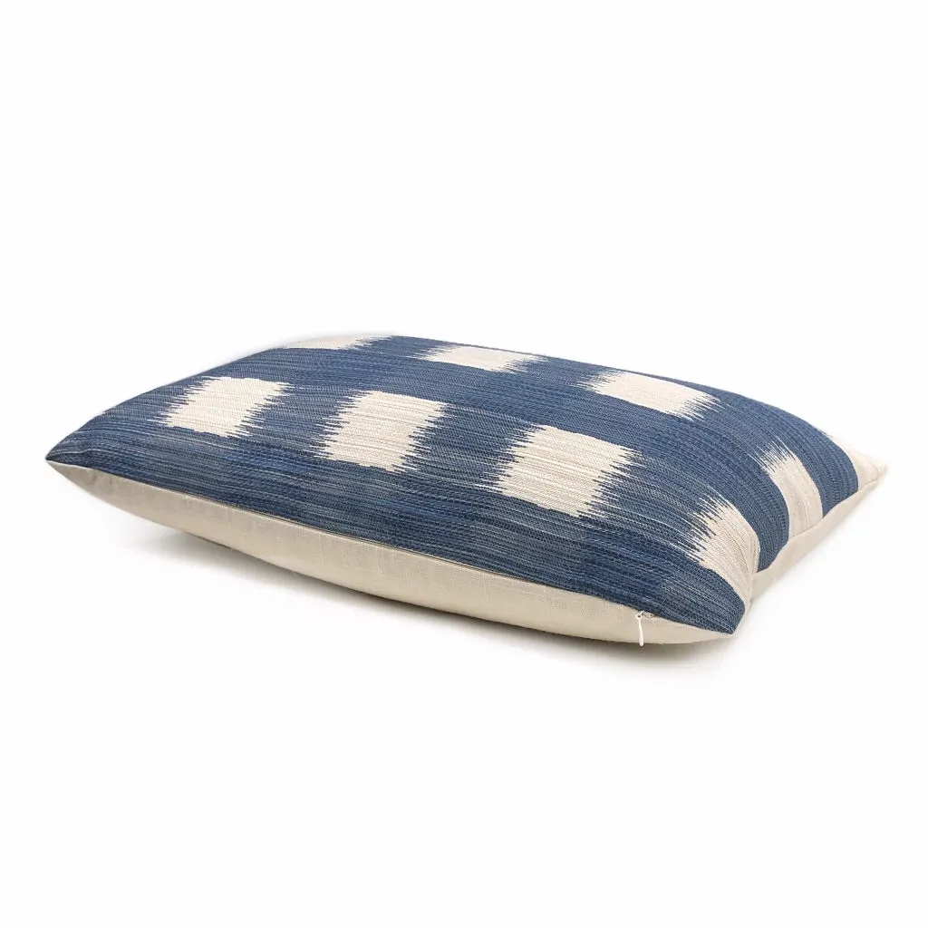 Kravet Ikat Plaid Checks Blue Off-White Geometric Pillow Cover