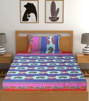 Kuber Industries 100% Cotton 144 TC Single Bed Sheet with 1 Pillow Cover (Blue) -CTKTC013007