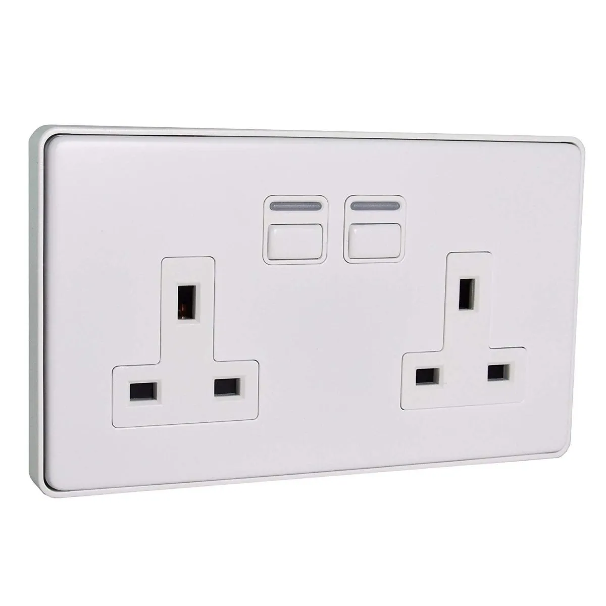 Lightwave L42WH Smart Series Socket, White Metal, 2 Gang