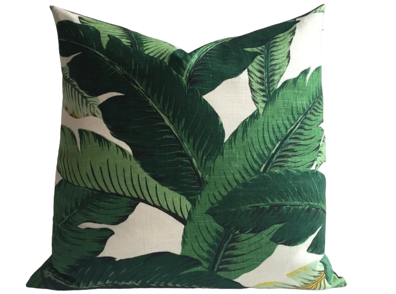 LINEN Dark Green Banana Leaves Beverly Hills Hollywood Regency Pillow Cover