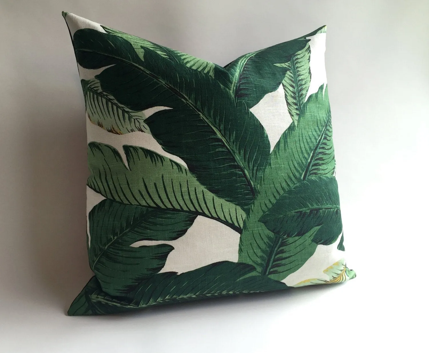 LINEN Dark Green Banana Leaves Beverly Hills Hollywood Regency Pillow Cover