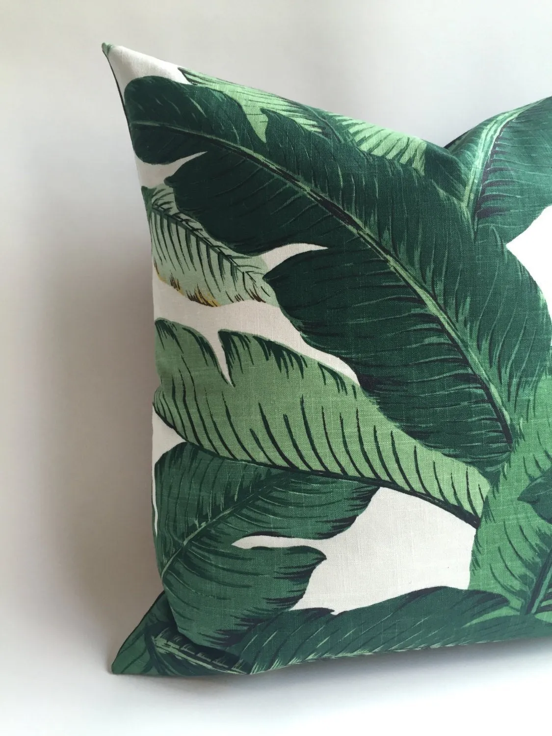 LINEN Dark Green Banana Leaves Beverly Hills Hollywood Regency Pillow Cover