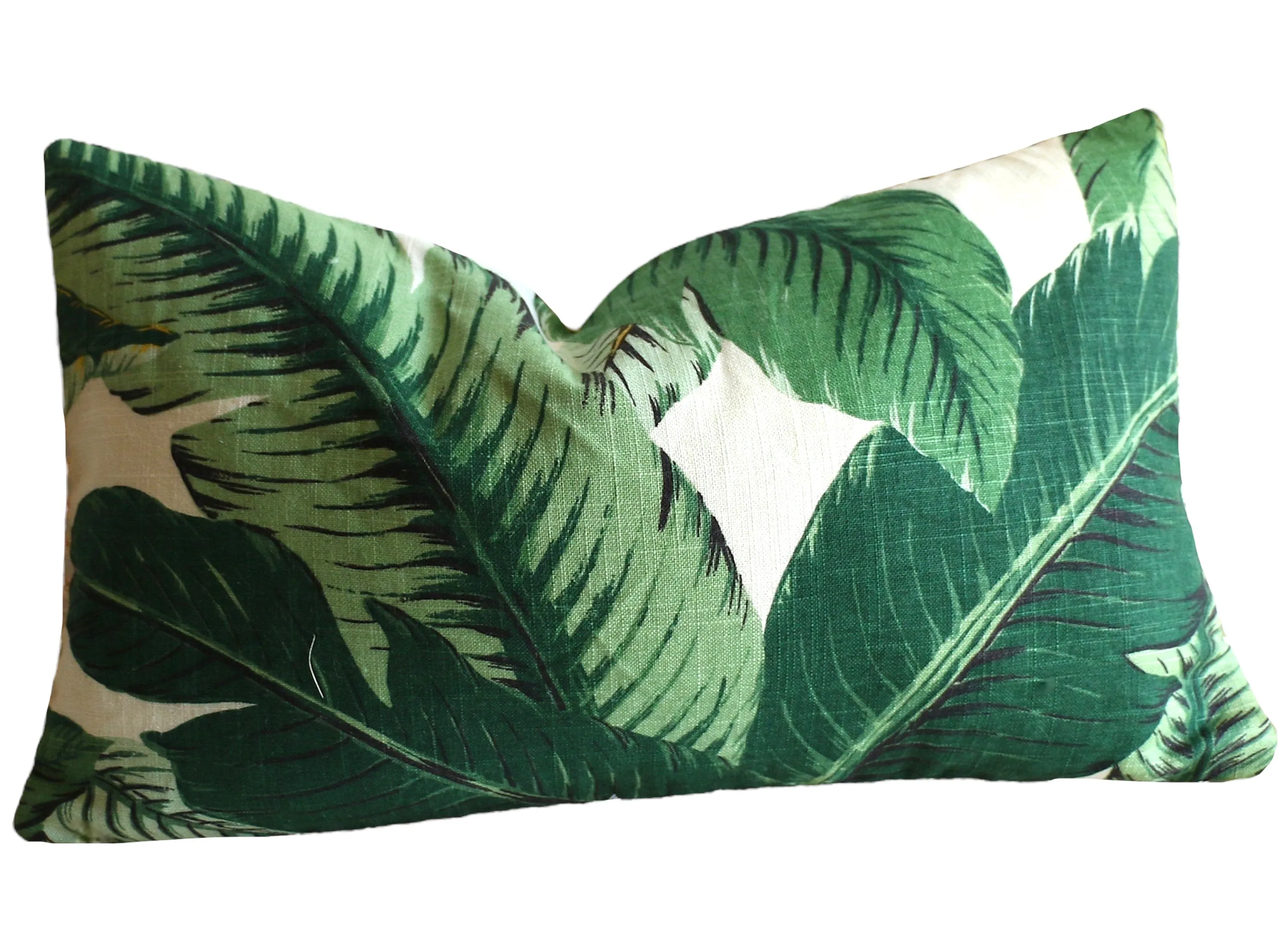 LINEN Dark Green Banana Leaves Beverly Hills Hollywood Regency Pillow Cover