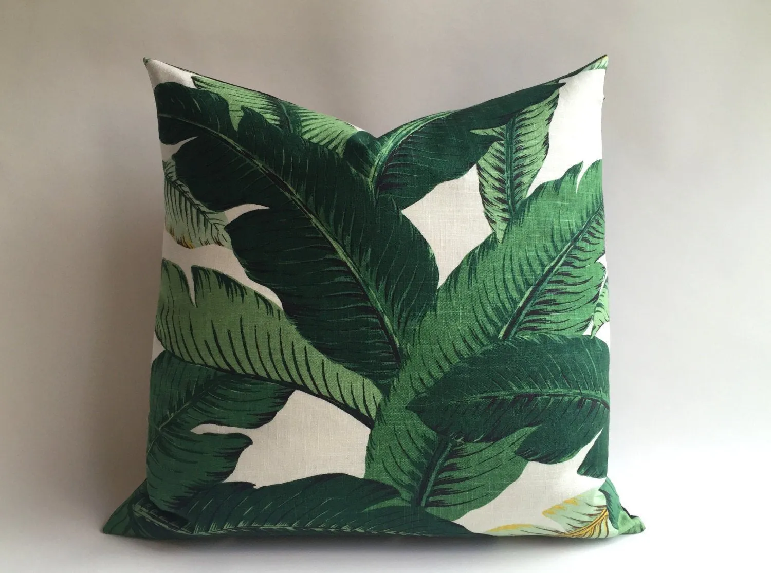 LINEN Dark Green Banana Leaves Beverly Hills Hollywood Regency Pillow Cover