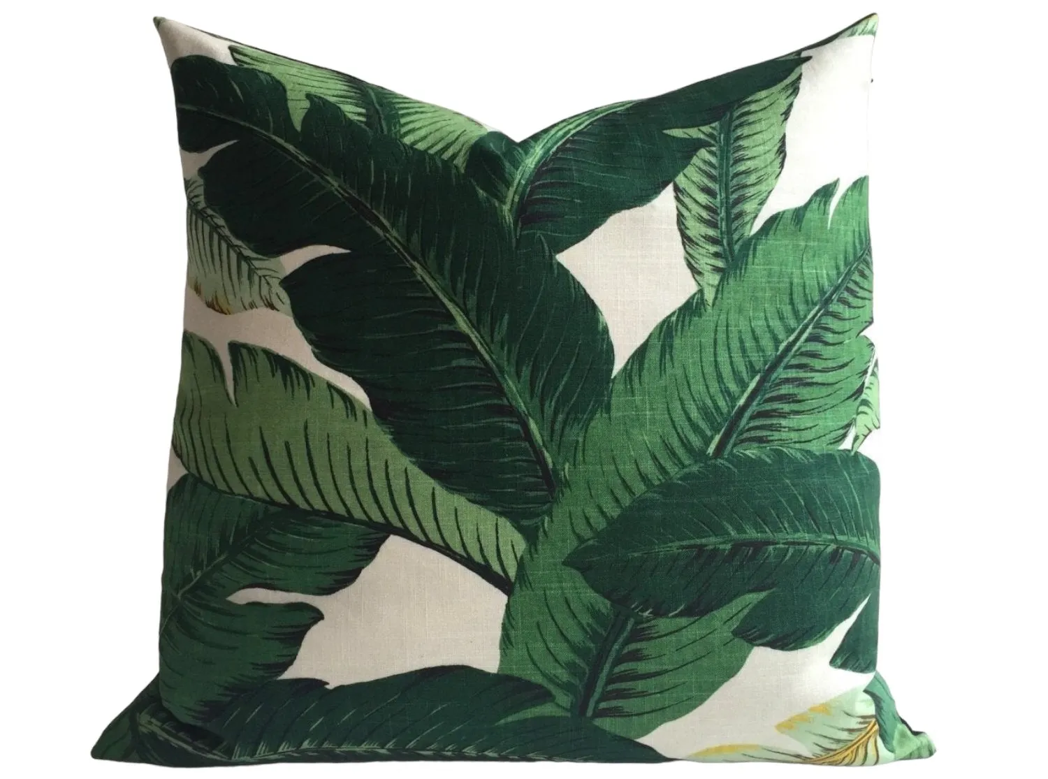 LINEN Dark Green Banana Leaves Beverly Hills Hollywood Regency Pillow Cover