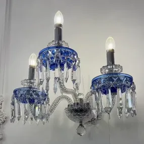 Luxury 3-Candle Blue Crystal Wall Light