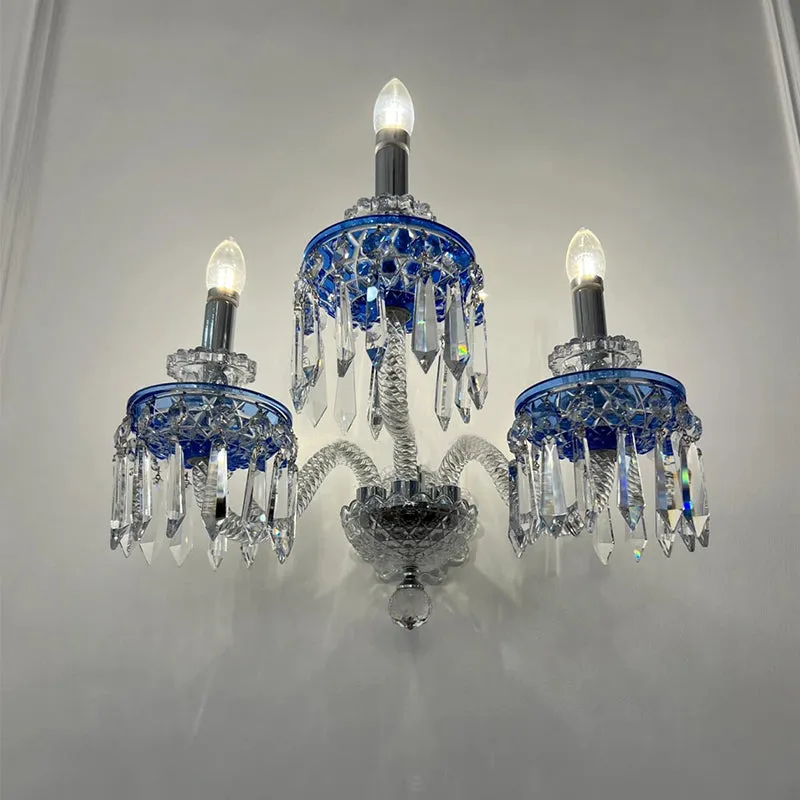 Luxury 3-Candle Blue Crystal Wall Light