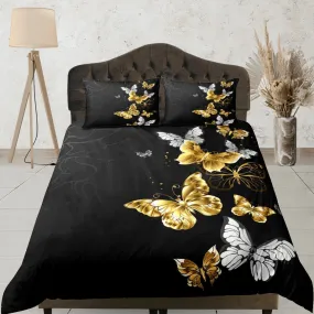 Luxury gold butterfly bedding boho chic aesthetic duvet cover, dorm bedding full size adult duvet king queen twin, nursery toddler bedding