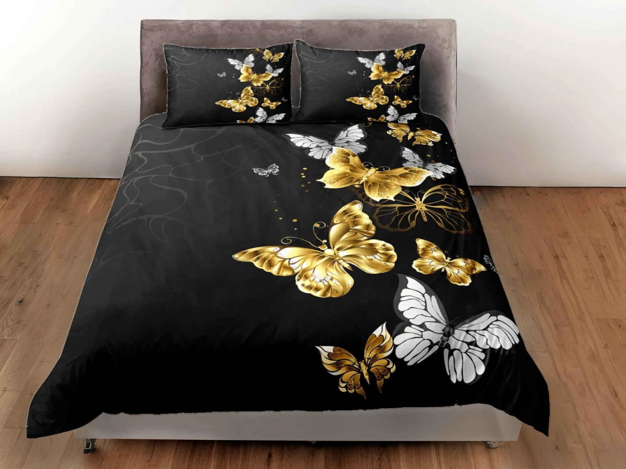 Luxury gold butterfly bedding boho chic aesthetic duvet cover, dorm bedding full size adult duvet king queen twin, nursery toddler bedding