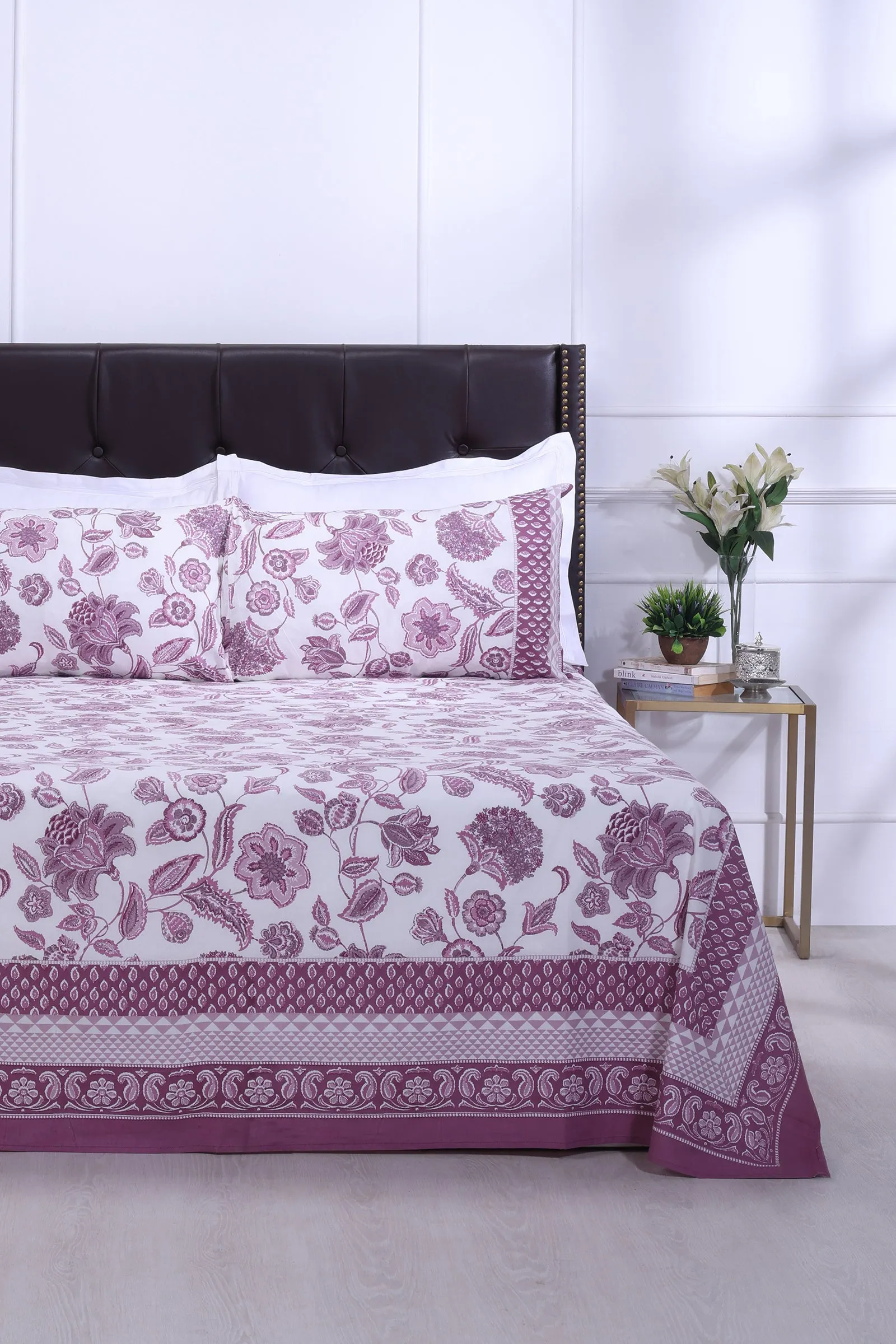 Malaga Chintz Purple Cotton Bedsheet