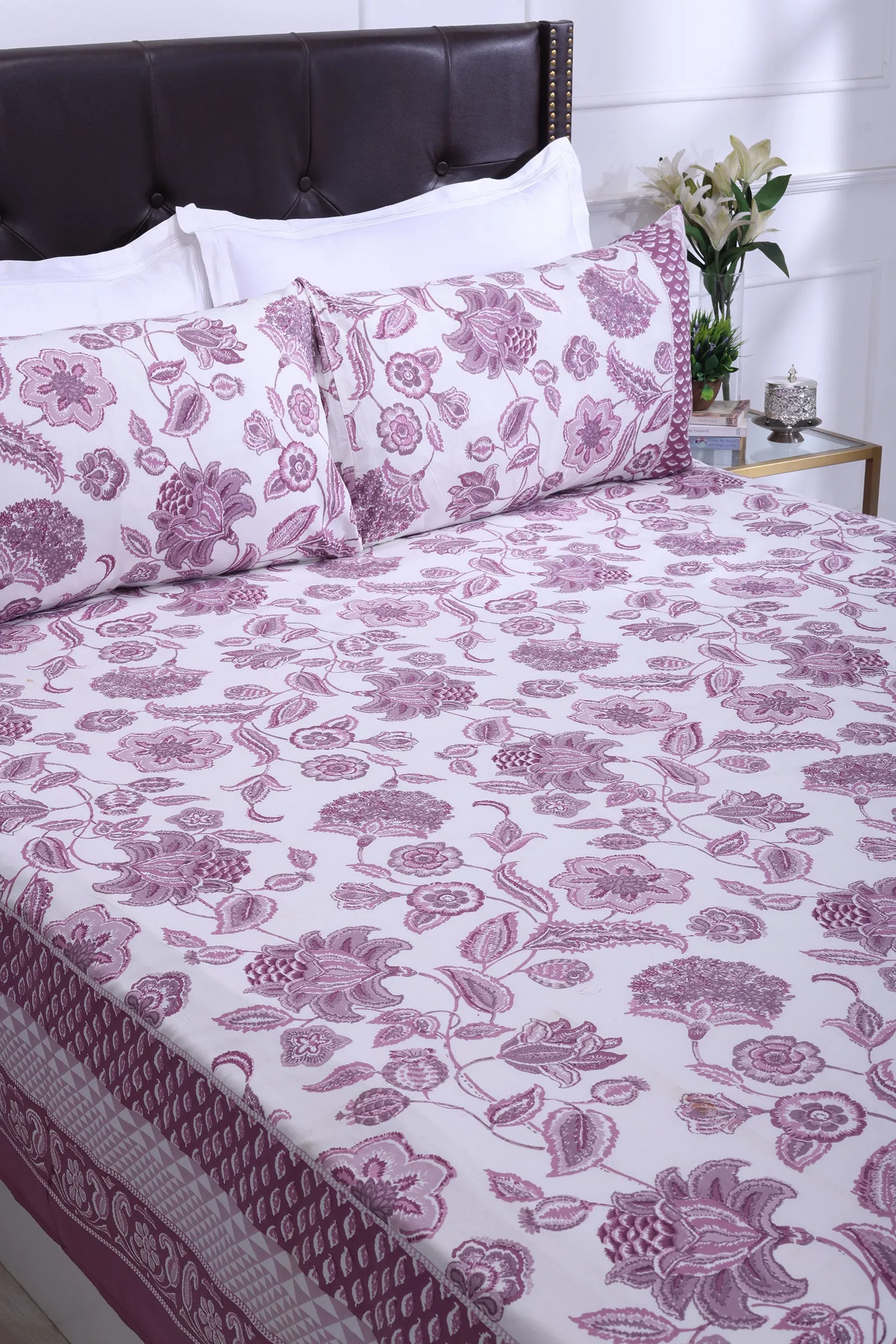 Malaga Chintz Purple Cotton Bedsheet