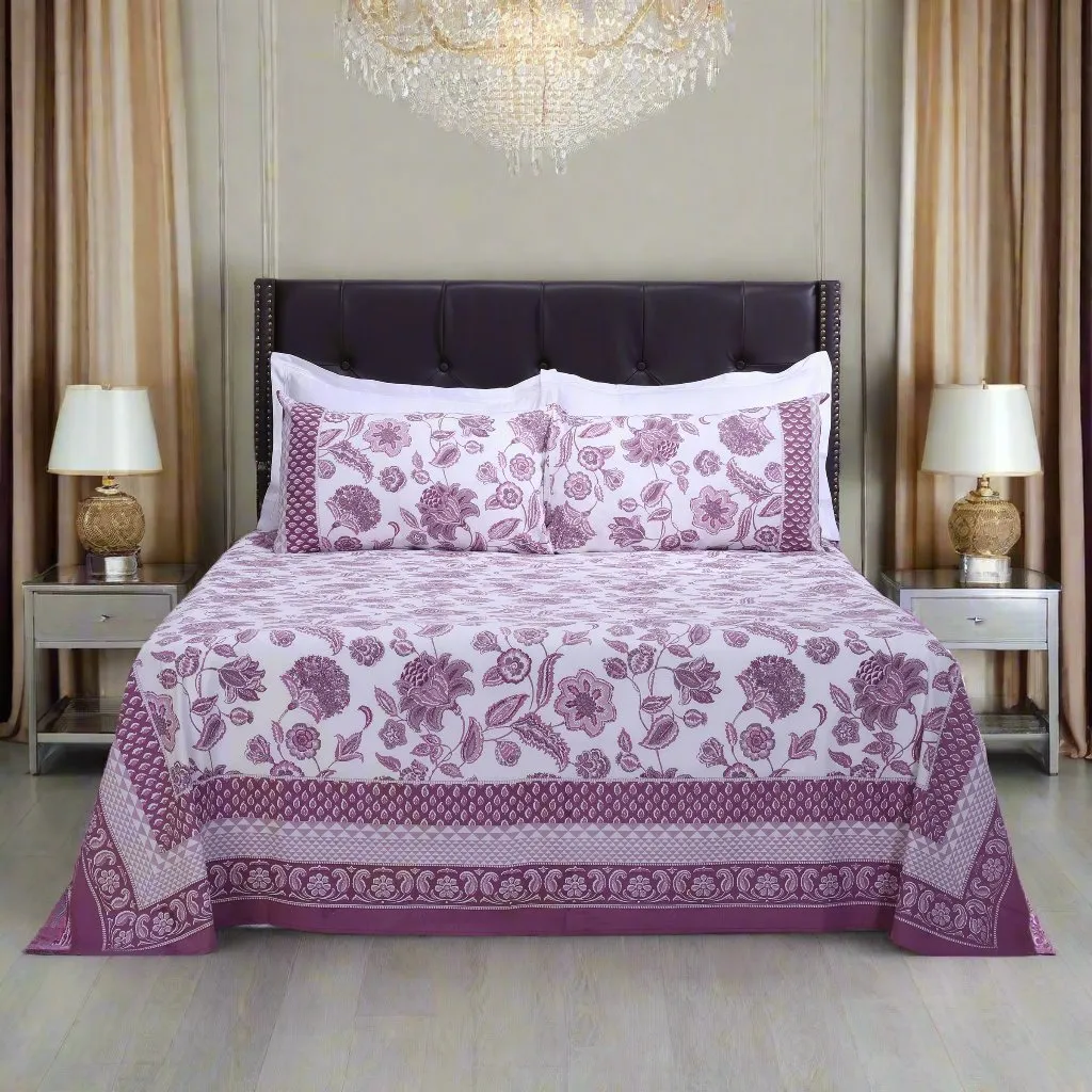 Malaga Chintz Purple Cotton Bedsheet