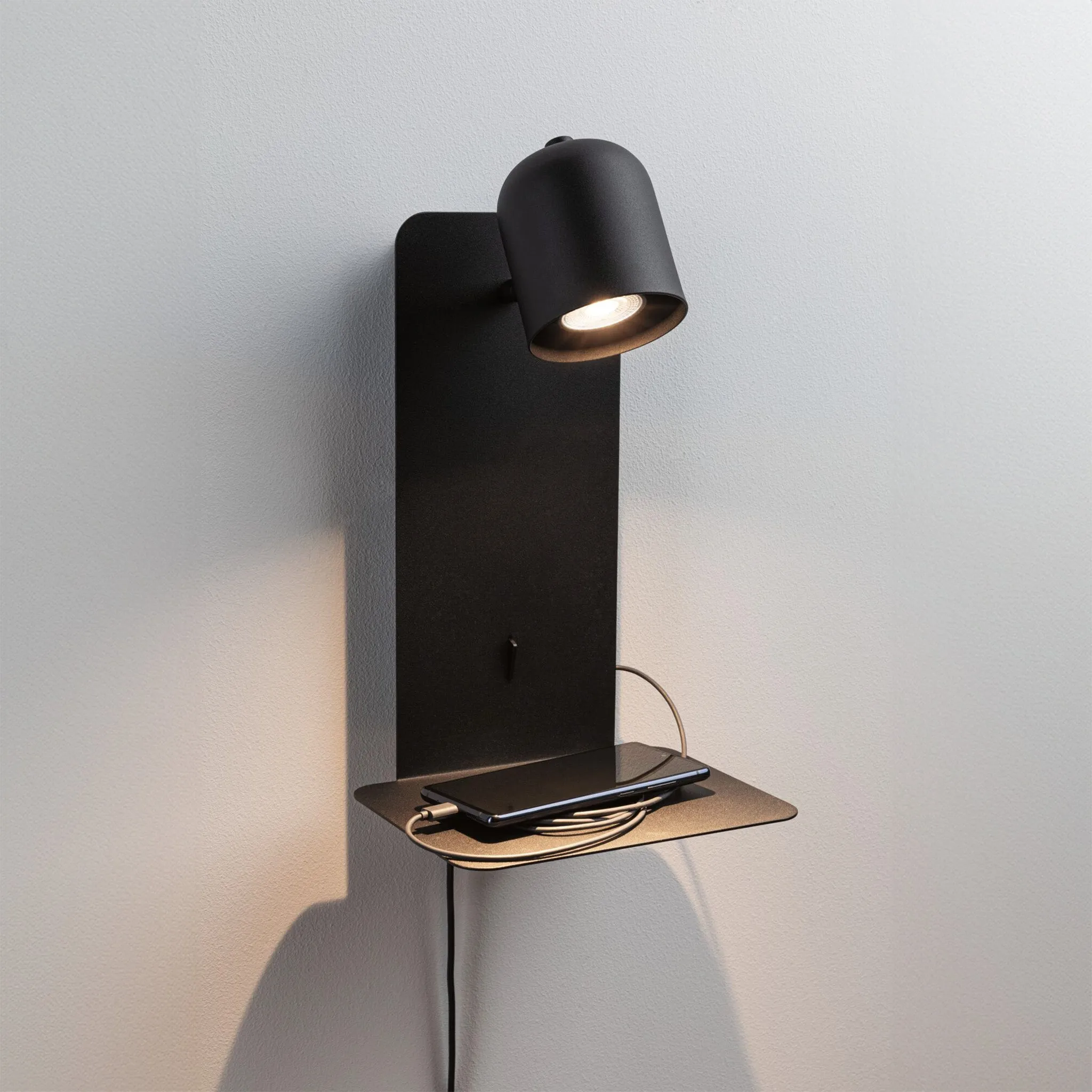 Malena 5W Wall Light with USB Charging Port in Black Matt