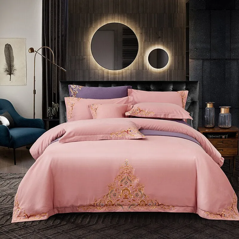 Mariana Centered Embroidered Motif Duvet Cover Set-Peach