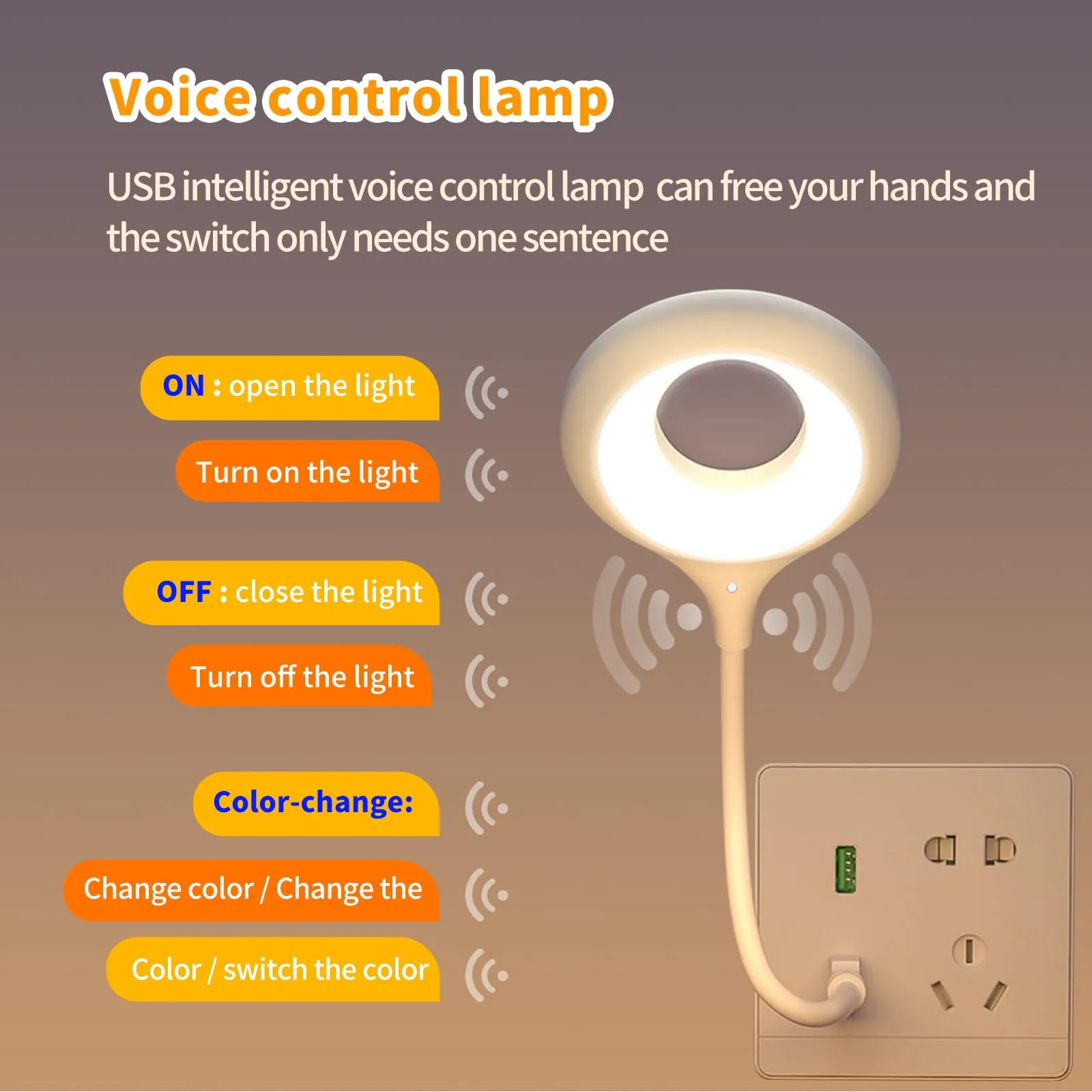 Marspeeder USB Reading Light Voice Control Lamp Voice Activated Lamp Smart Voice Small Table Lamp for Home Learning and Office