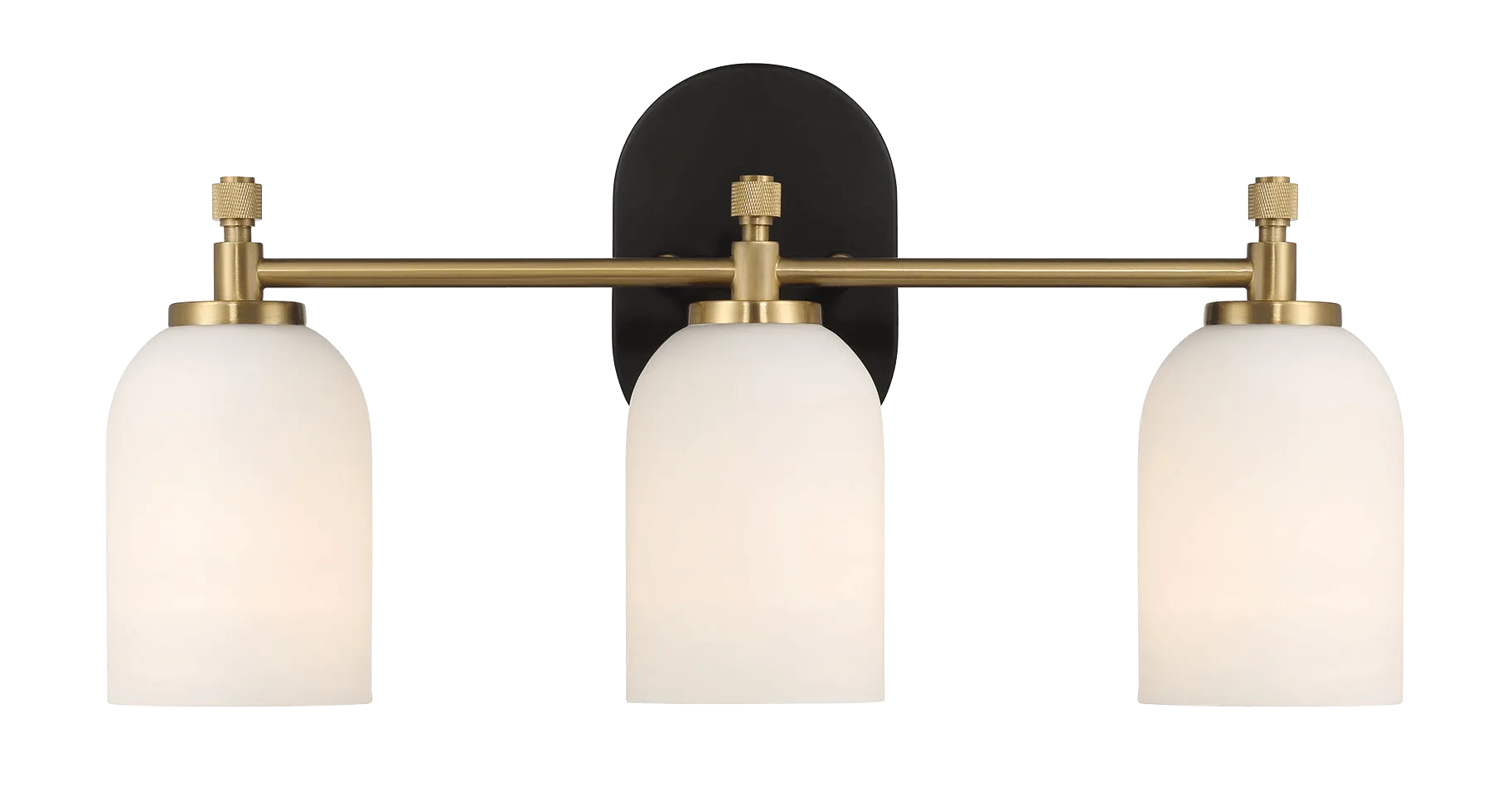 Meadows Three Lights Vanity Brushed Gold Bathroom Wall Light for Bathroom Over Mirror 20.5"W × 10.125"H × 5.5"E with White Frosted Glass