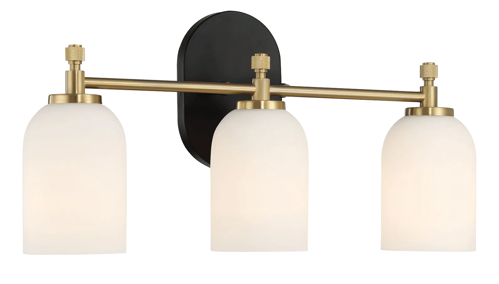 Meadows Three Lights Vanity Brushed Gold Bathroom Wall Light for Bathroom Over Mirror 20.5"W × 10.125"H × 5.5"E with White Frosted Glass