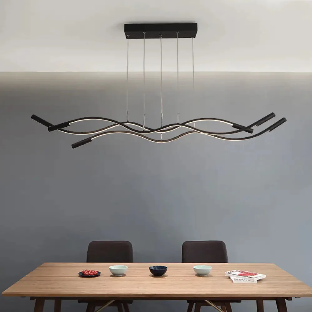 Metal Artistic LED Pendant Light for Dining Room Island with Twisted Lines